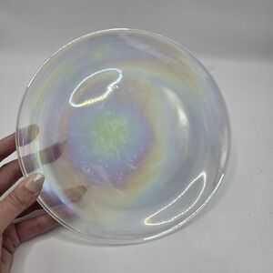 Iridescent Opalescent Glass Plate Swirl Design Clear Rainbow Finish‎ 8 Inch